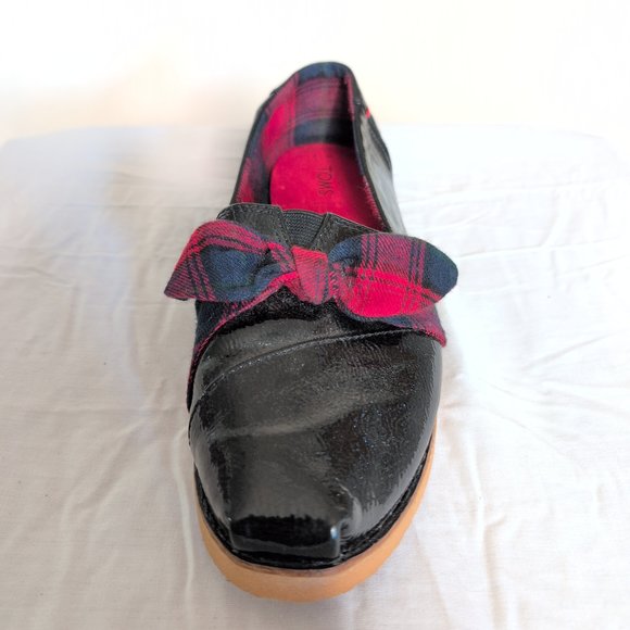 TOMS Women's Red Plaid Patent Slip-On Loafers Size 7.5 - Picture 5 of 9